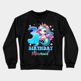 Unicorn Mermaid 3rd Birthday 3 Year Old Party Girls B-day Gift For Girls Kids Crewneck Sweatshirt